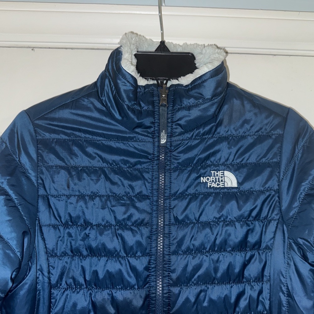 The North Face Reversible Mossbud Swirl Insulated Jacket Girls XL 18 Blue/Teal - Picture 3 of 16
